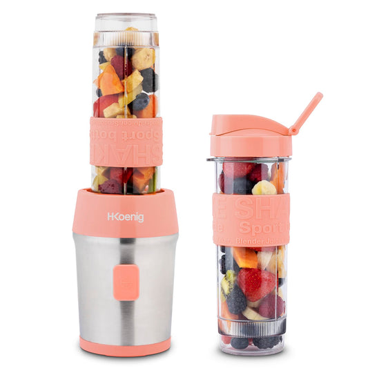 H.Koenig Standmixer Rosa, Mini Blender mit 2 Trinkflaschen
