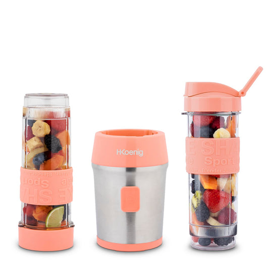 H.Koenig Standmixer Rosa, Mini Blender mit 2 Trinkflaschen