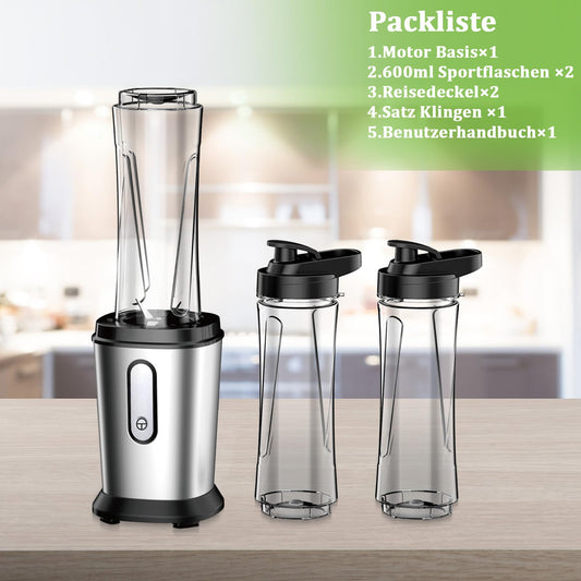 500W Mini Standmixer & Smoothie Maker, BPA-frei mit 2 Flaschen